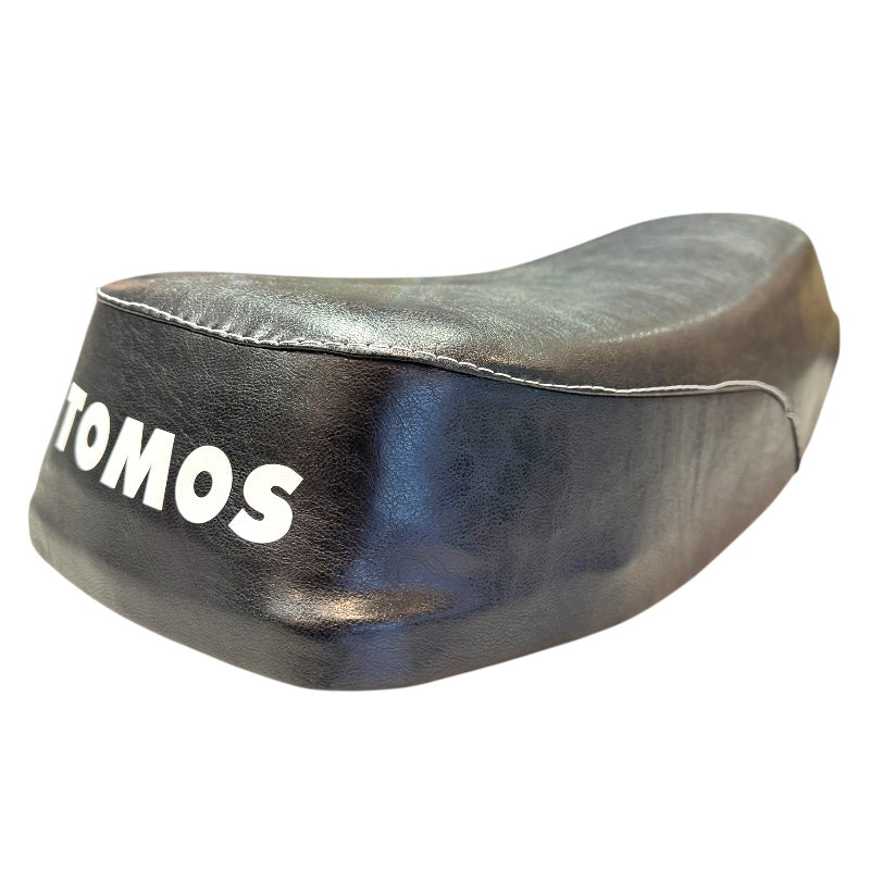 Seat for Tomos white stitched with Tomos lettering | A3, A35, Apn6