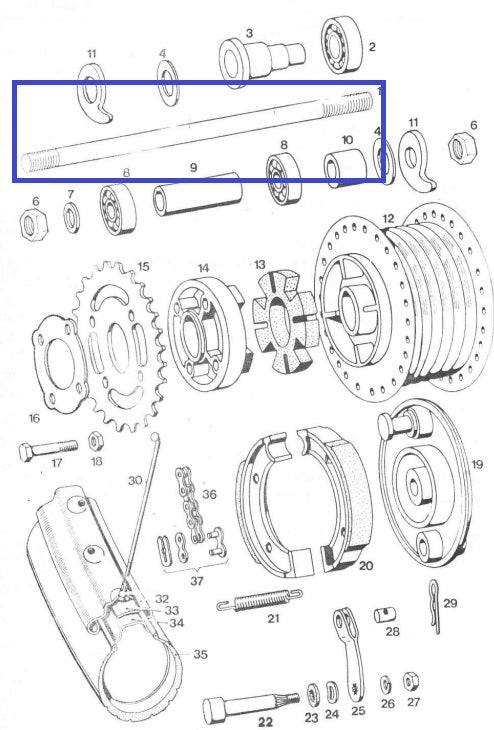 Rear axle 215mm for Tomos Apn 6
