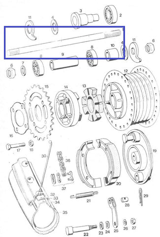 Rear axle 215mm for Tomos Apn 6