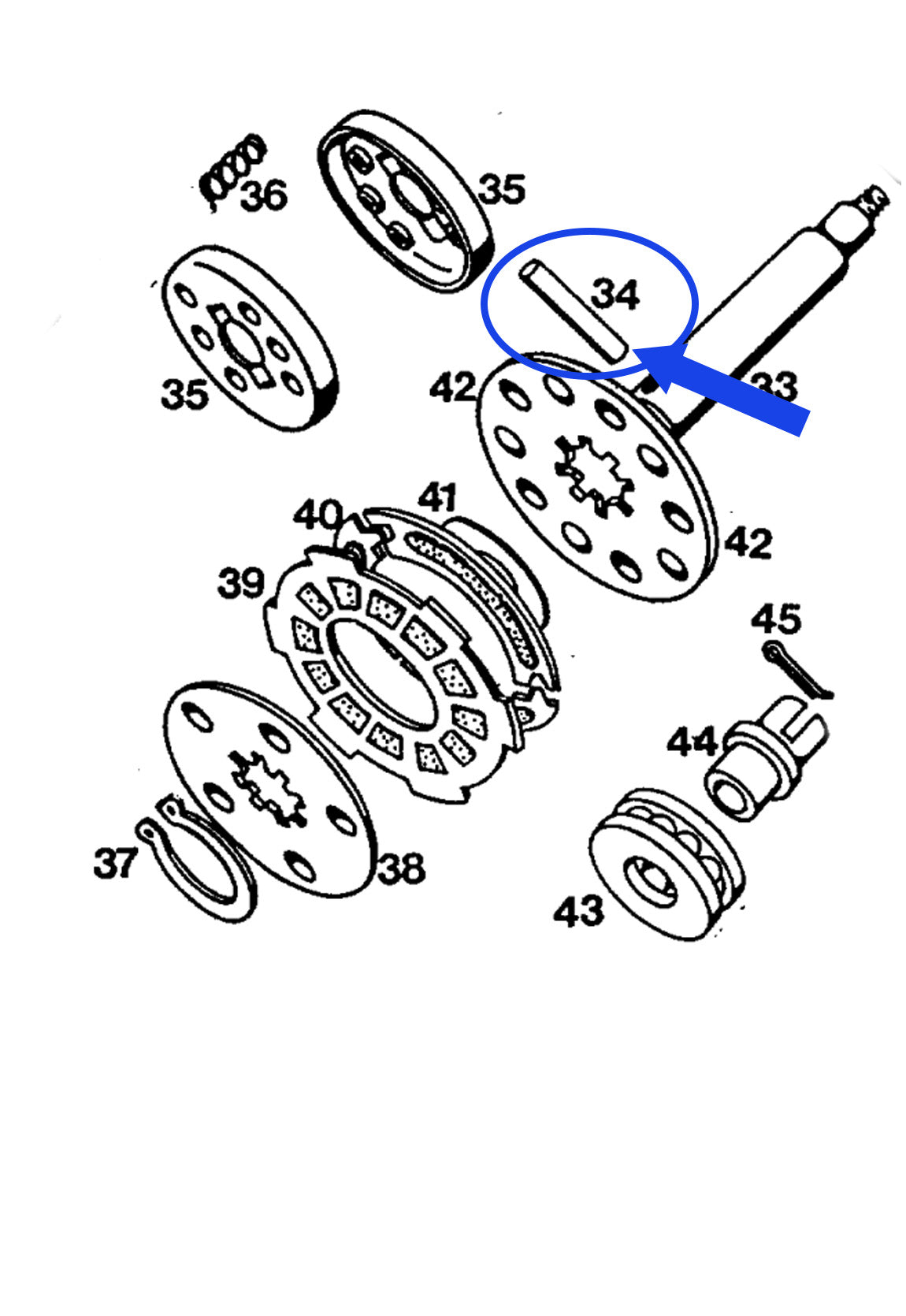 Gear shift pin in gearbox 7x34mm + pin APN